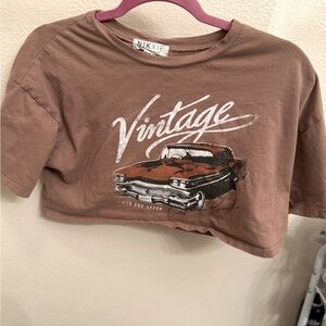 Brown Vintage Vibes! Nikxie Cropped Car Tee Brown Size Medium